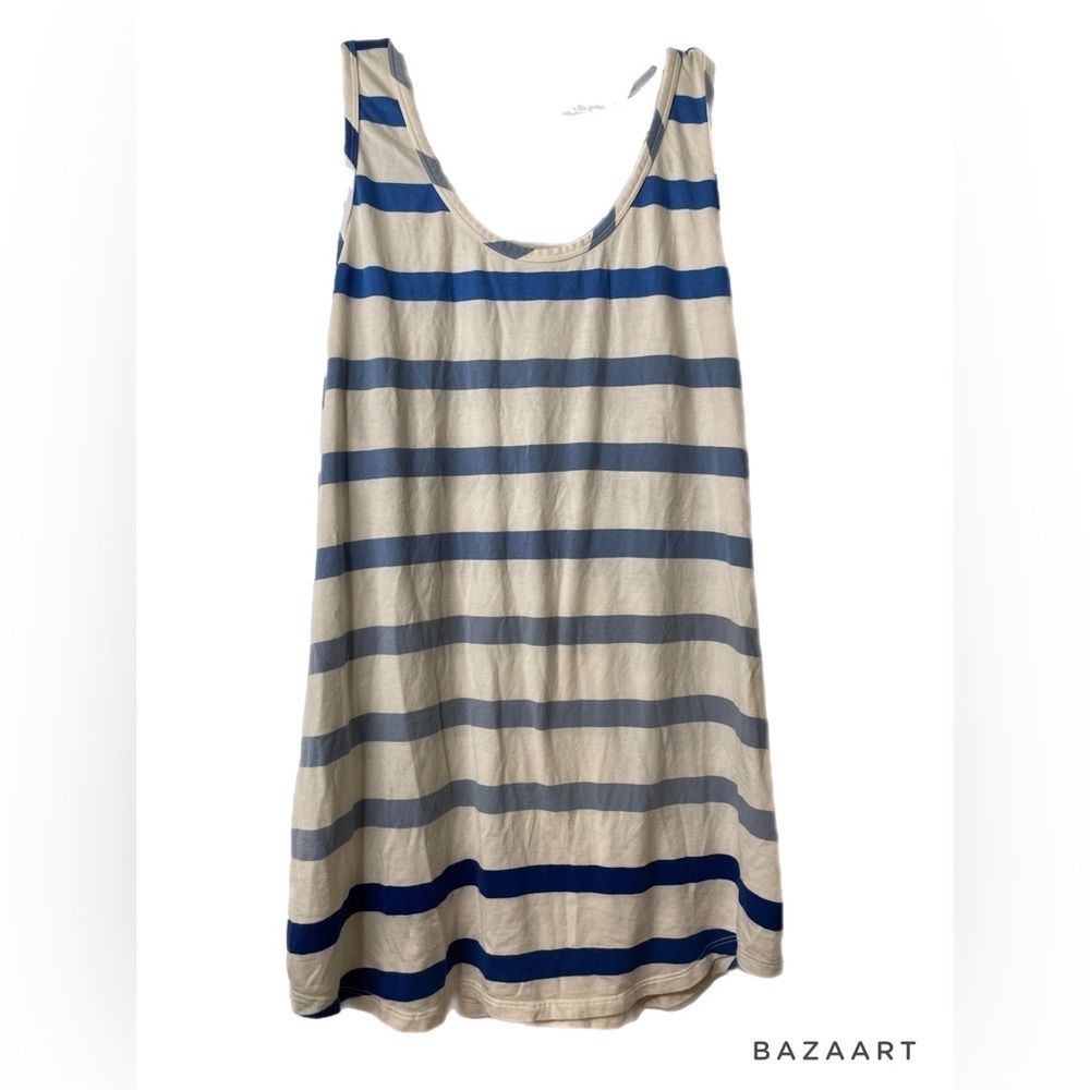 CAbi blue & white striped top. Stripes alternate from bright to faded. Size M W - Picture 2 of 5